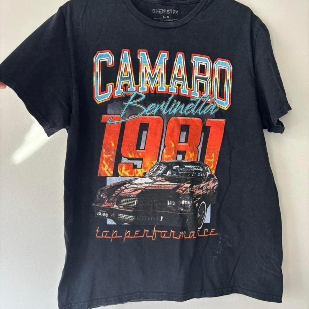 Vintage Chemistry 1981 Chevy Camaro Berlinetta Black Graphic T Shirt Retro Large